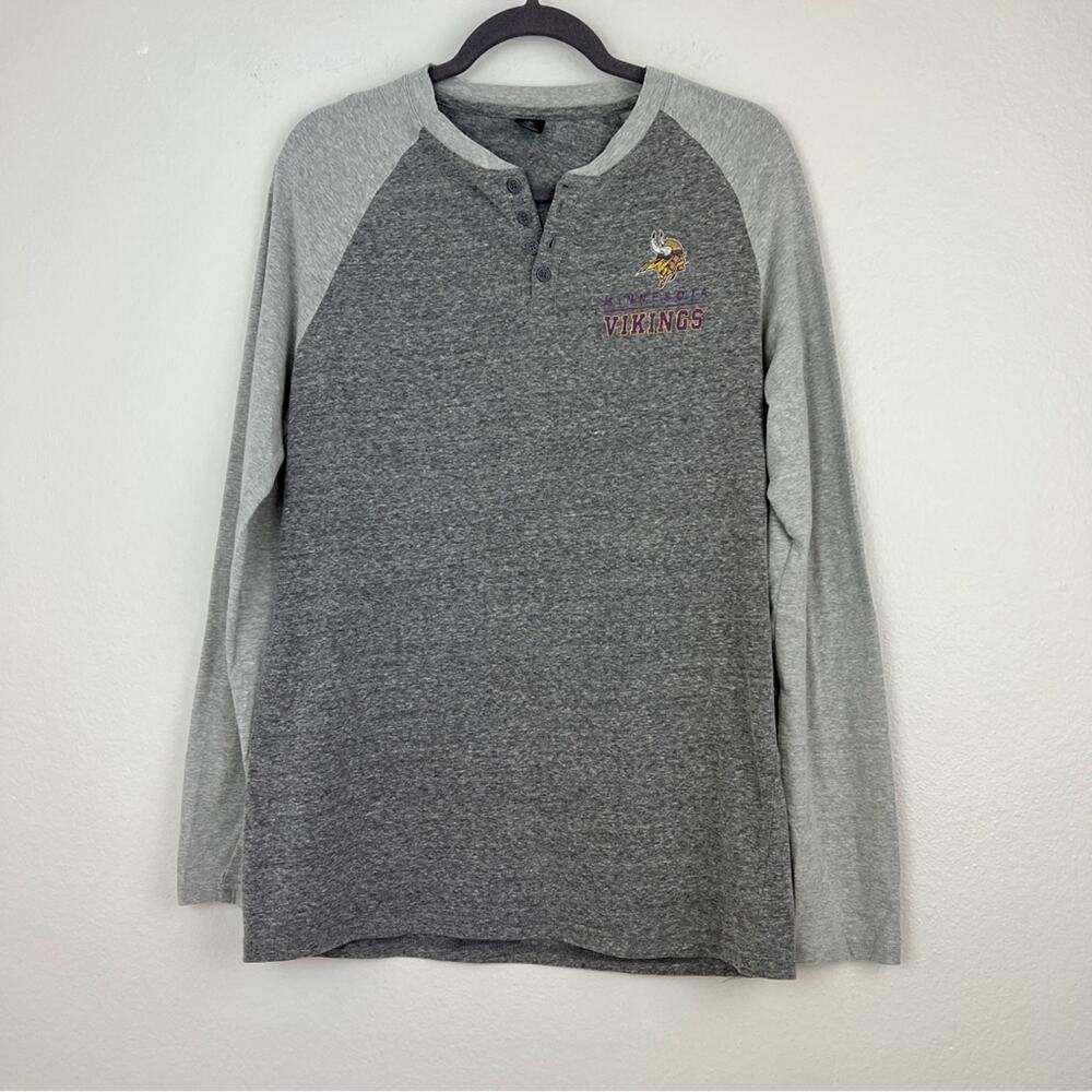 NFL Team Apparel| Minnesota Vikings Long Sleeve Gray Henley T Shirt M